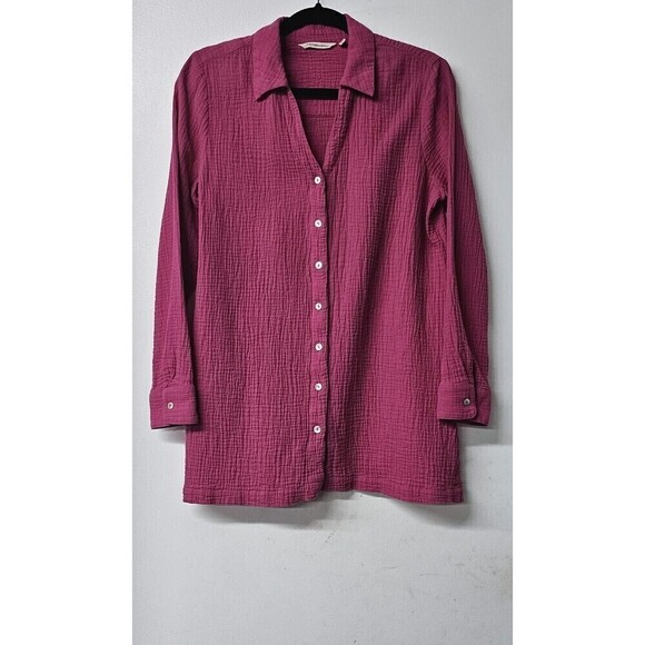 SOFT SURROUNDINGS Pink 100% Cotton Long Sleeve Button-up Women Shirt - Picture 1 of 3